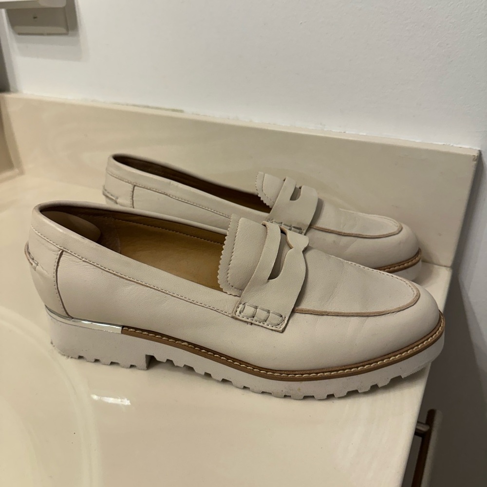 Cream Leather Lug Sole Loafers
